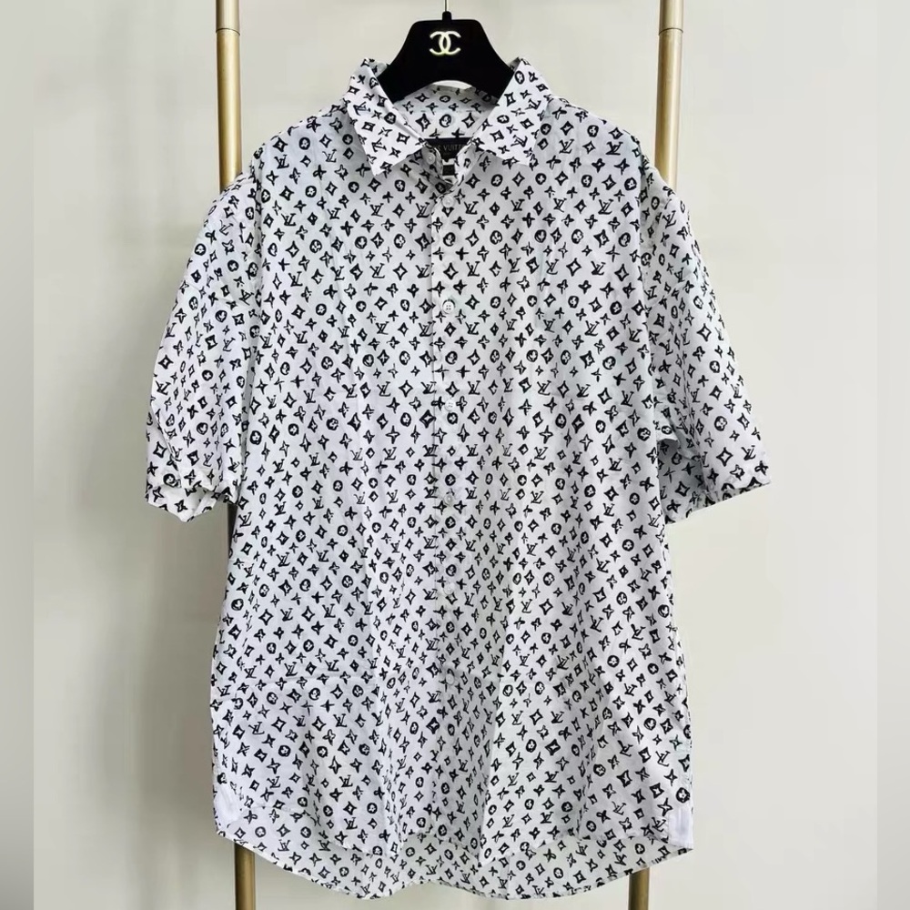 Authentic Louis Vuitton White and Black Patterned Men's Shirt